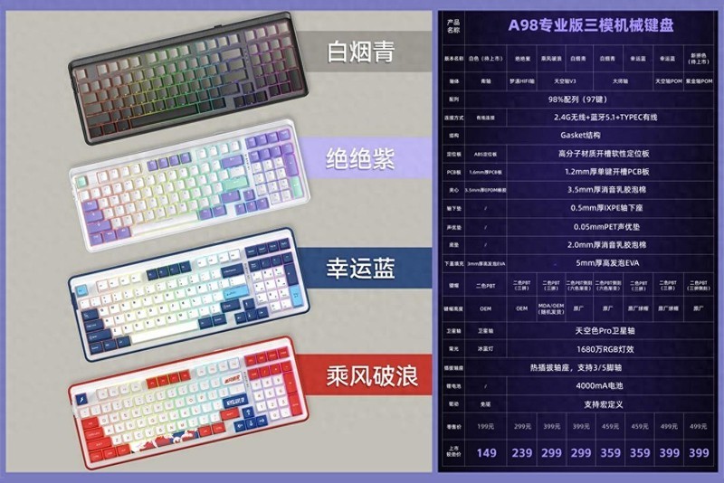 无线三模、侧透渐变、天空轴V3加持，达尔优A98专业版白烟青开箱