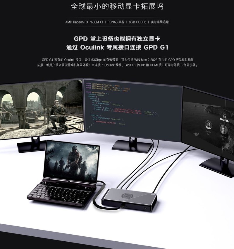 性能不输6650XT独显，移动电源大小的随身显卡坞GPD G1