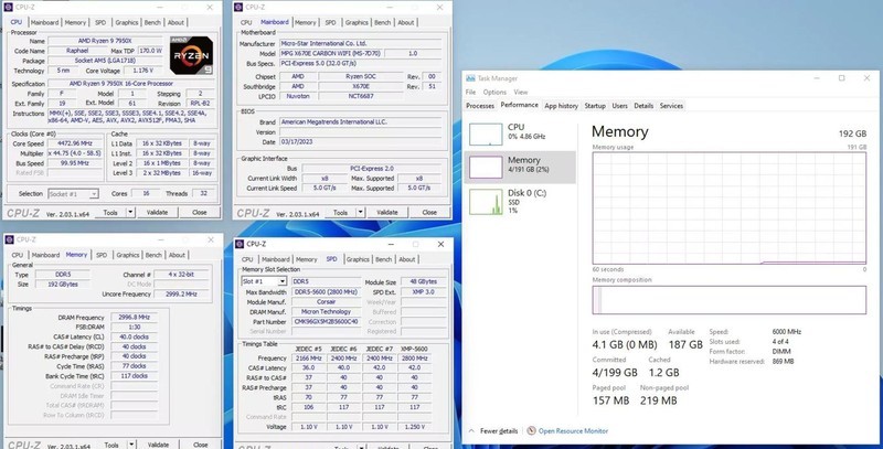 微星的大招，AM5主板支持non-binary 192GB (48GBx4) DDR5-6000啰!