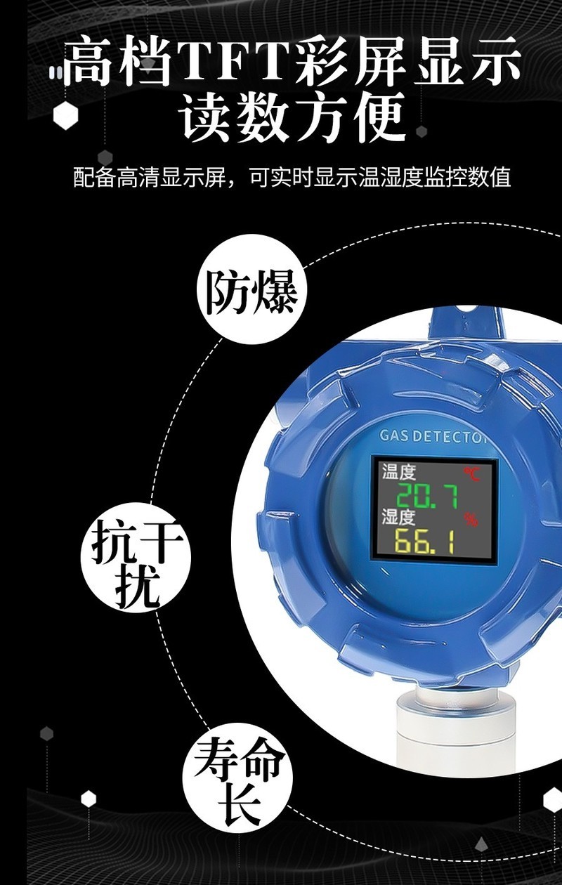 搜博防爆铸铝壳TFT显示温湿度传感器485数显温度湿度监测传感器