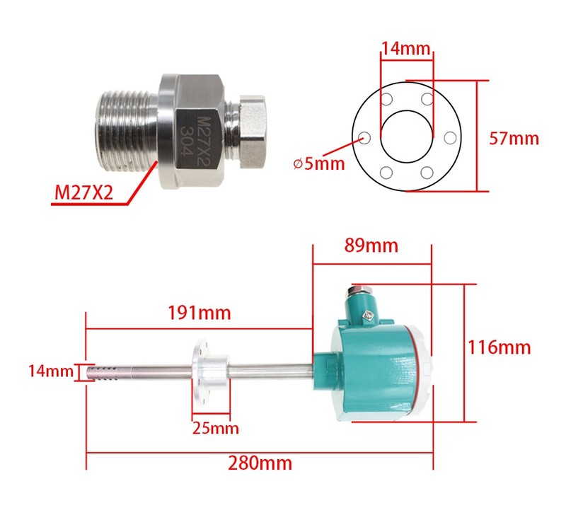 高温型温湿度传感器485通讯不锈钢管道变送器