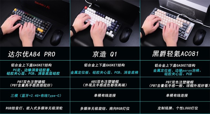 国产键盘渐入佳境 ▎京造、黑爵、达尔优gasket机械键盘横评