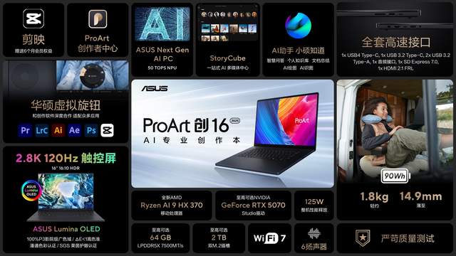 搭载RTX5070，创作者的专业AI武器—全新ProArt创16 2025款
