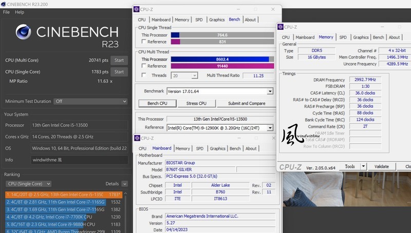 Intel Core i5-13500搭载BIOSTAR B760T-SILVER与Arc A380、INWIN 327实测