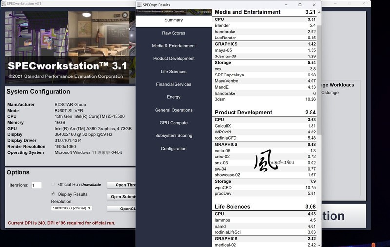 Intel Core i5-13500搭载BIOSTAR B760T-SILVER与Arc A380、INWIN 327实测