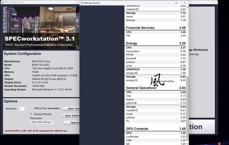 Intel Core i5-13500搭载BIOSTAR B760T-SILVER与Arc A380、INWIN 327实测