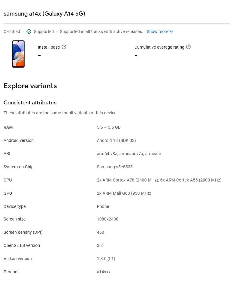 星空体育平台 Galaxy A14 5G 现身 Google Play 控制台：Exynos 1330 芯片 CPU 最高频率 2.4GHz