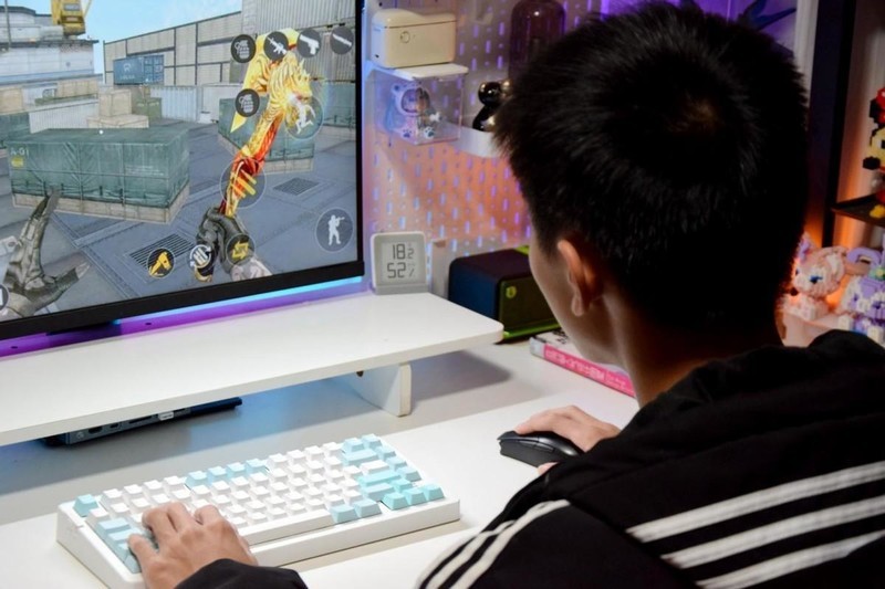 小清新桌搭配了达尔优A81，紫金轴的三百档游戏机械键盘，太值了