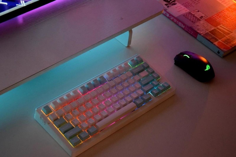 小清新桌搭配了达尔优A81，紫金轴的三百档游戏机械键盘，太值了