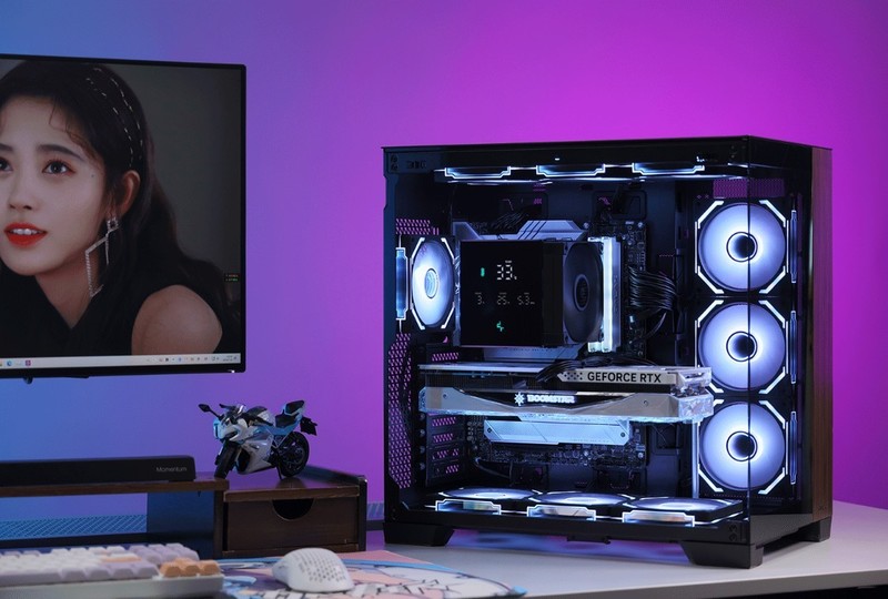 黑色风冷海景房装机方案：14600K+4070Ti S+九州风神数显冰立方风冷+安钛克C8海景房装