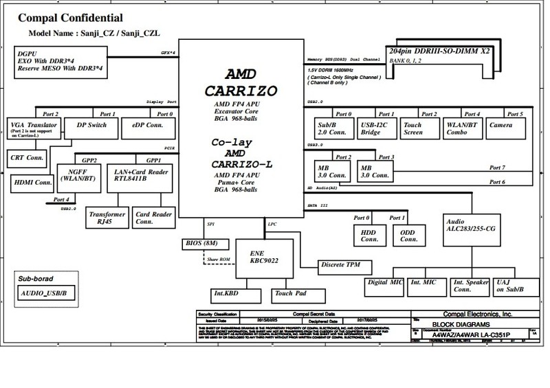 笔记本主板图纸分享 ACER ASPIRE E5-452G COMPAL A4WAZ A4WAR LA-C351P REV 1A