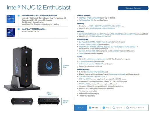 迷你主机中的战斗机 Intel NUC 12 Serpent Canyon拆解