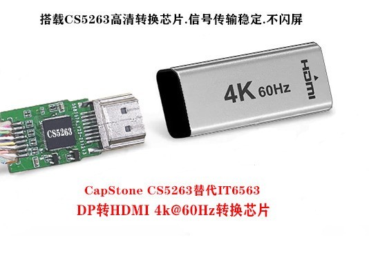 CS5263替代IT6563 DP转HDMI 4k@60Hz转换芯片