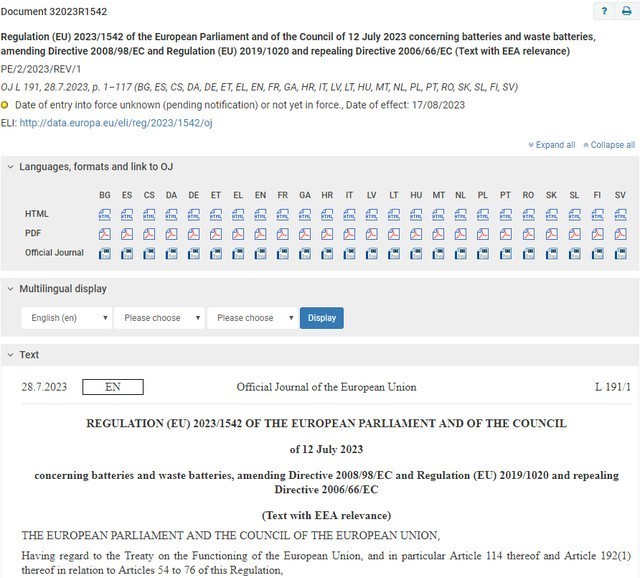 欧盟电池新规9EU02023/1542