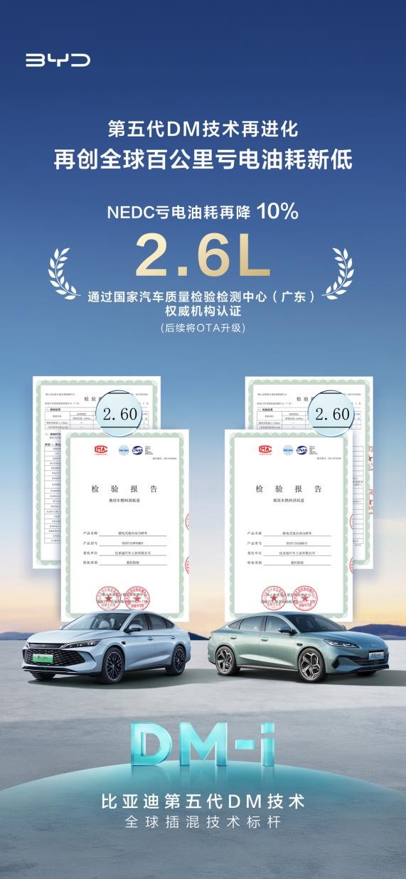 比亚迪老车主也能免费升级，第五代 DM 技术再进化，油耗低至 2.6L
